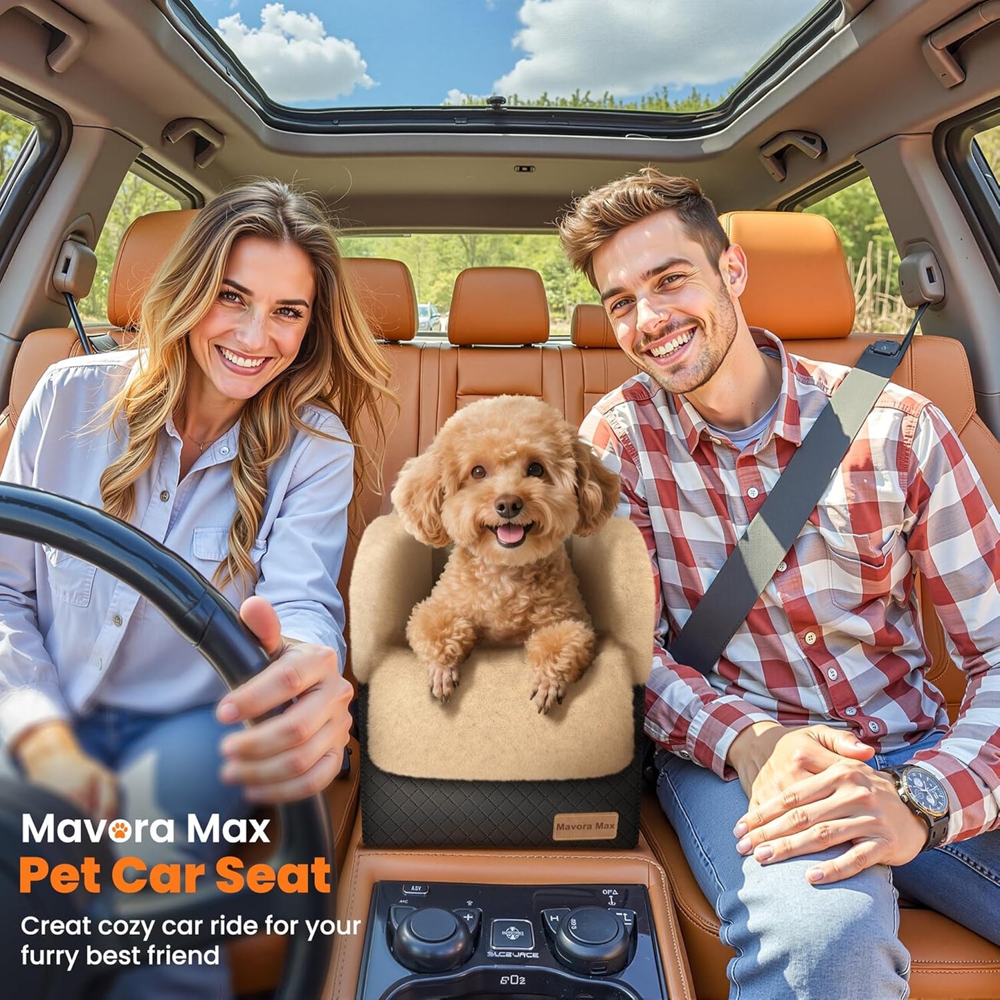Portable Small Dog Seat for Car,Luxury Center Console Dog Car Seat Booster with Safety Tethers,Auti-Collapse Pet Travel Carrier for SUV,Truck.(Black/Brown) - Pet Explorer