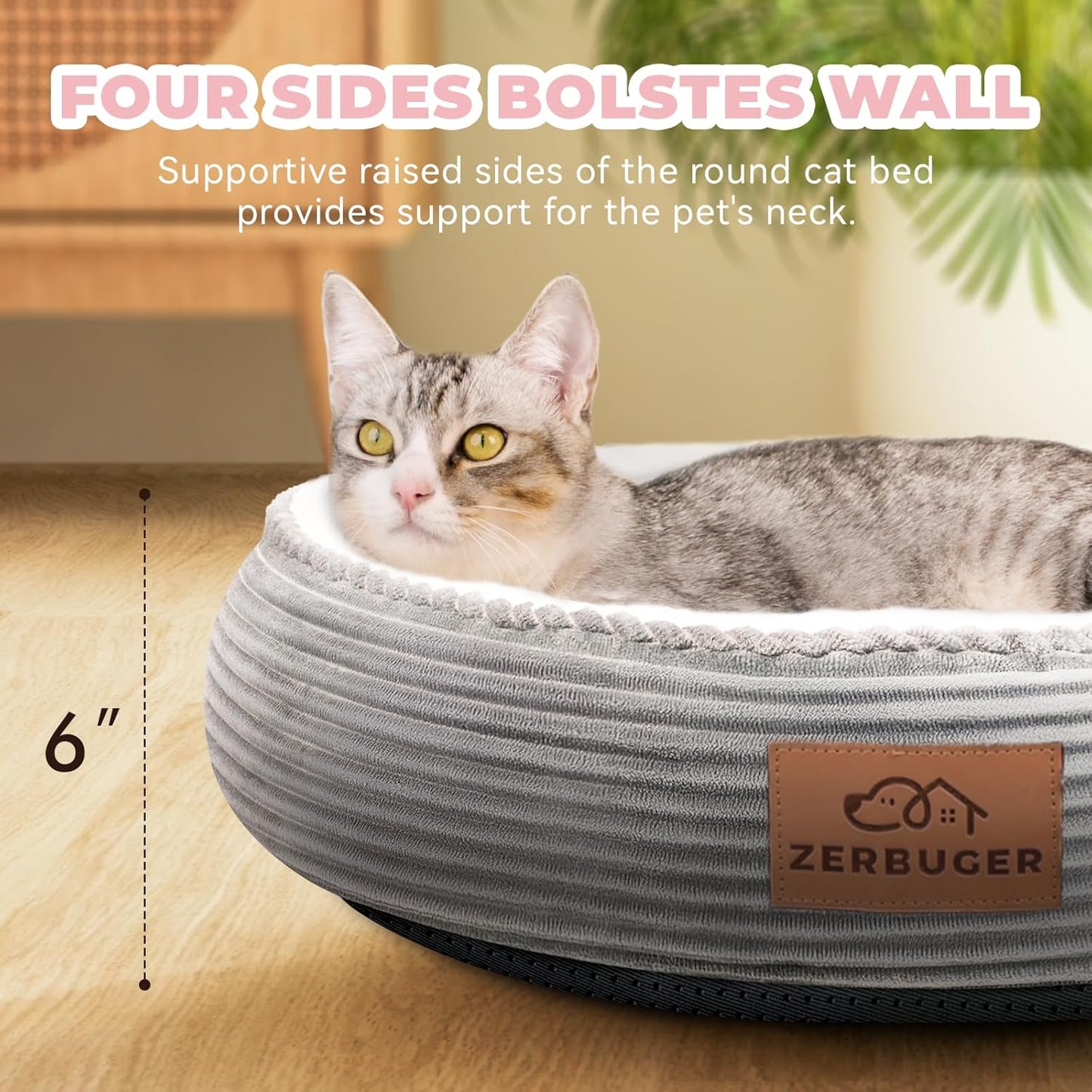20in Washable Cat Beds for Indoor Cats - Round Donut Pet Bed for Cats, Small Dogs, Puppy, Kitten - Anti-Slip Bottom, Calming Bed Gift - Ideal for Every Home Space - Light Grey - Pet Explorer
