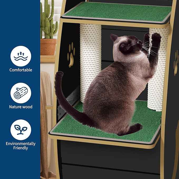 Cat Running Wheel for Indoor Cats, Large 6-in-1 Cat Treadmill with Bowls, Scratch Post & Resting House, Quiet Cats Wheel Exerciser for Kitty Fitness Black
