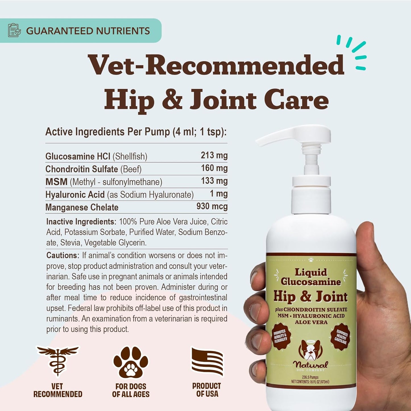 Natural Dog Company Liquid Glucosamine for Dogs, Hip & Joint Oil, Extra Strength Cartilage, Joint Supplement for Dogs, Helps Mobility, Eases Occasional Stiffness, Glucosamine Chondroitin, 32 oz. - Pet Explorer