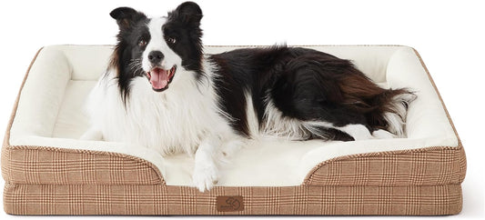 Bedsure Orthopedic Dog Beds Large Sized Dog - Washable Large Dog Cat Bed Waterproof, Comfort Dogs Couch Sofa with Washable Removable Cover, Pet Bed with Nonskid Bottom, Plaid-Brown, 35" - Pet Explorer
