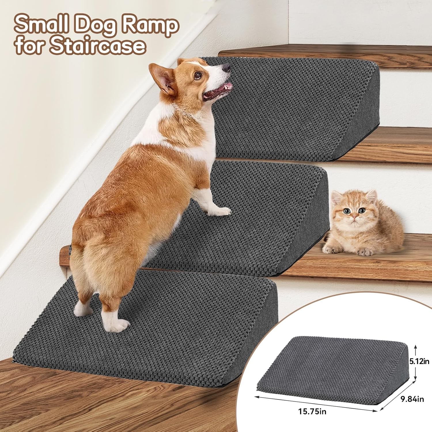 Dog Stairs & Steps Ramps for High Beds 30 inches High Tall, LitaiL 6 Step Pet Stairs Steps for Small Large Dogs, Non-Slip Dog Ramps with 3 Pack Ramps for Staircase - Pet Explorer