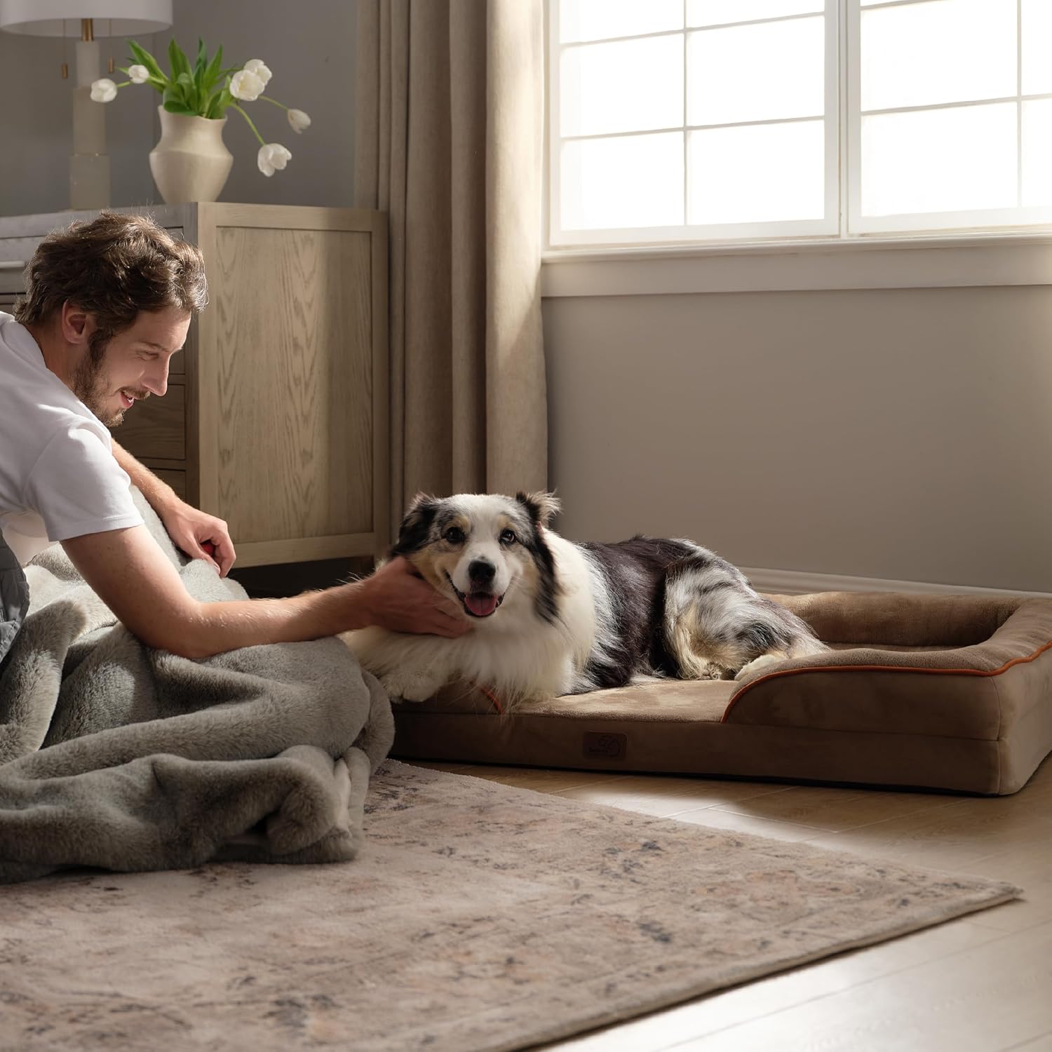 Bedsure XL Plus Orthopedic Dog Bed for Extra Large Dogs - Washable XLarge Dog Cat Bed Waterproof, Comfort Dogs Couch Sofa with Washable Removable Cover, Pet Bed with Nonskid Bottom, Hazel, 48" - Pet Explorer