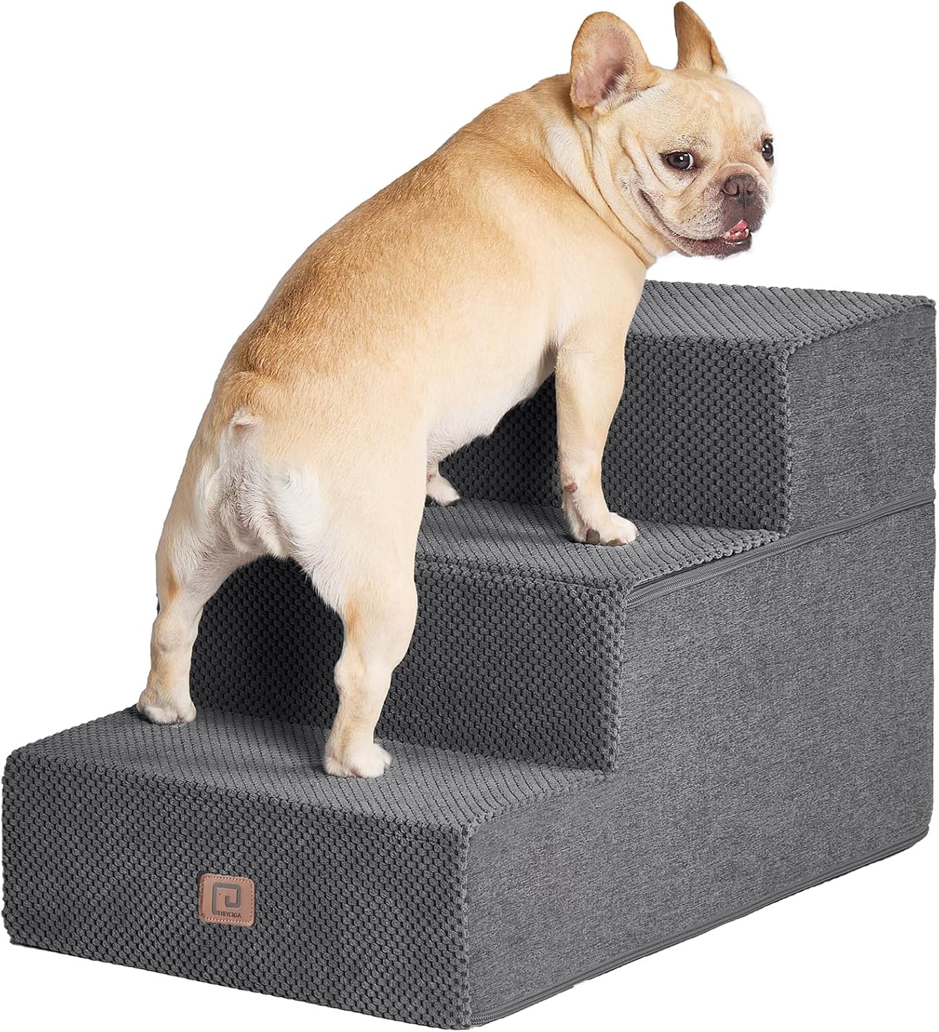 EHEYCIGA Dog Stairs for Small Dogs 16.5" H, 3-Step Extra Wide Dog Steps for Couch Sofa and Chair, Pet Steps for Medium Cats, Non-Slip Balanced Pet Ramp Indoor, Grey - Pet Explorer