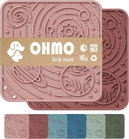OHMO Lick Mat for Dogs and Cats(Small, Mars&Coral, 2pcs) Enrichment Accessories Toy Space Star Easy Clean Pet Slow Feeder/Suction Cups, Licking Pad for Anxiety Relief and Boredom Reduction