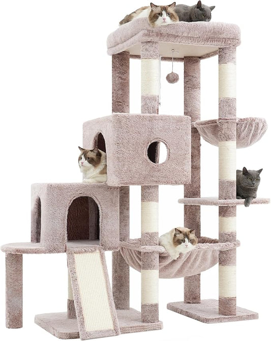 Hey-brother Cat Tree Tower, Scratching Posts with Big Platform, 2 Condos, Spacious Hammock, Cozy Basket, Sisal Board for Indoor Large Adults, 50 Inches Progressive Climbing House, Muchroom MPJ071MU