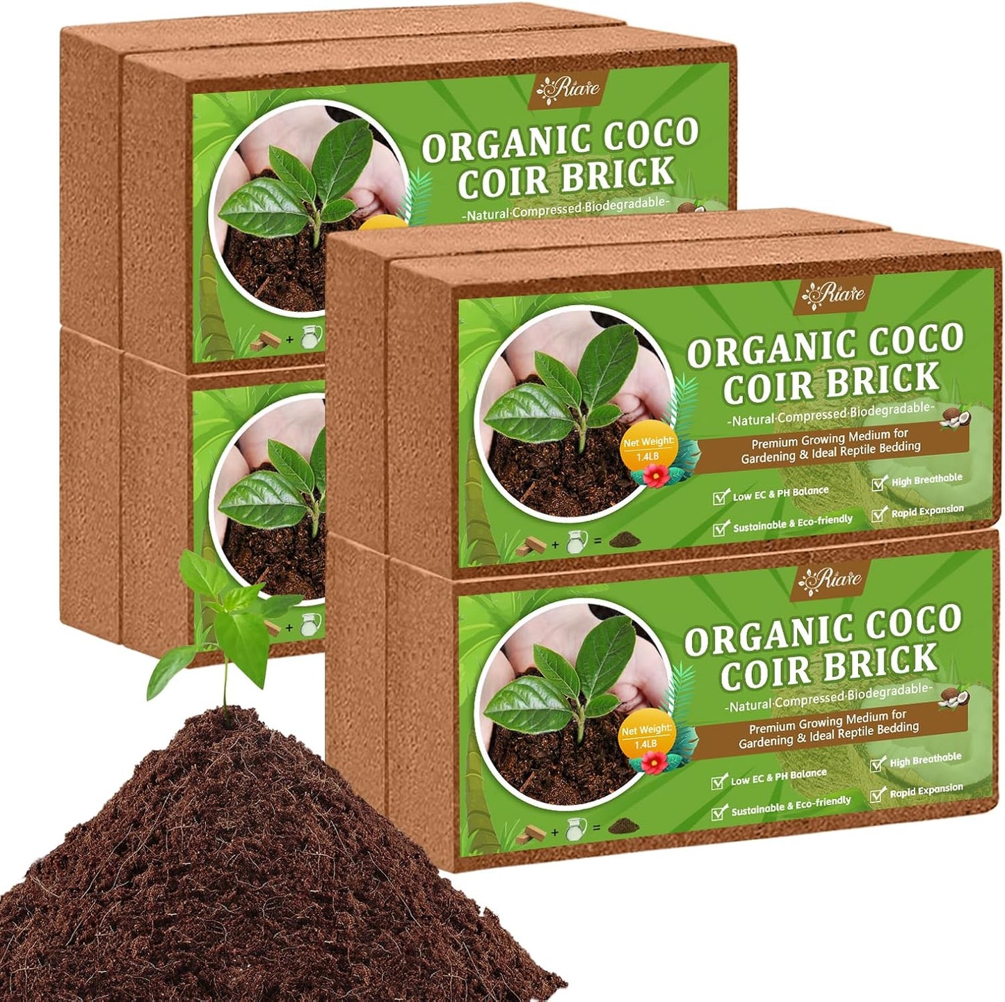Riare 8pcs Organic Coco Coir Bricks Soil Blocks- 100% Natural Compressed Coco Peat Brick Coconut Fiber Substrate with Low EC& pH Balance, High Expansion Coco Coir Pith Coconut Husk for Garden - Pet Explorer