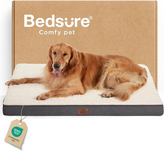 Bedsure XL Dog Beds Large Sized Dog -Orthopedic Flat Extra Large Pet Beds with Removable Washable Cover, Egg Crate Foam Mat, Suitable for Pet Up to 100 lbs - Pet Explorer
