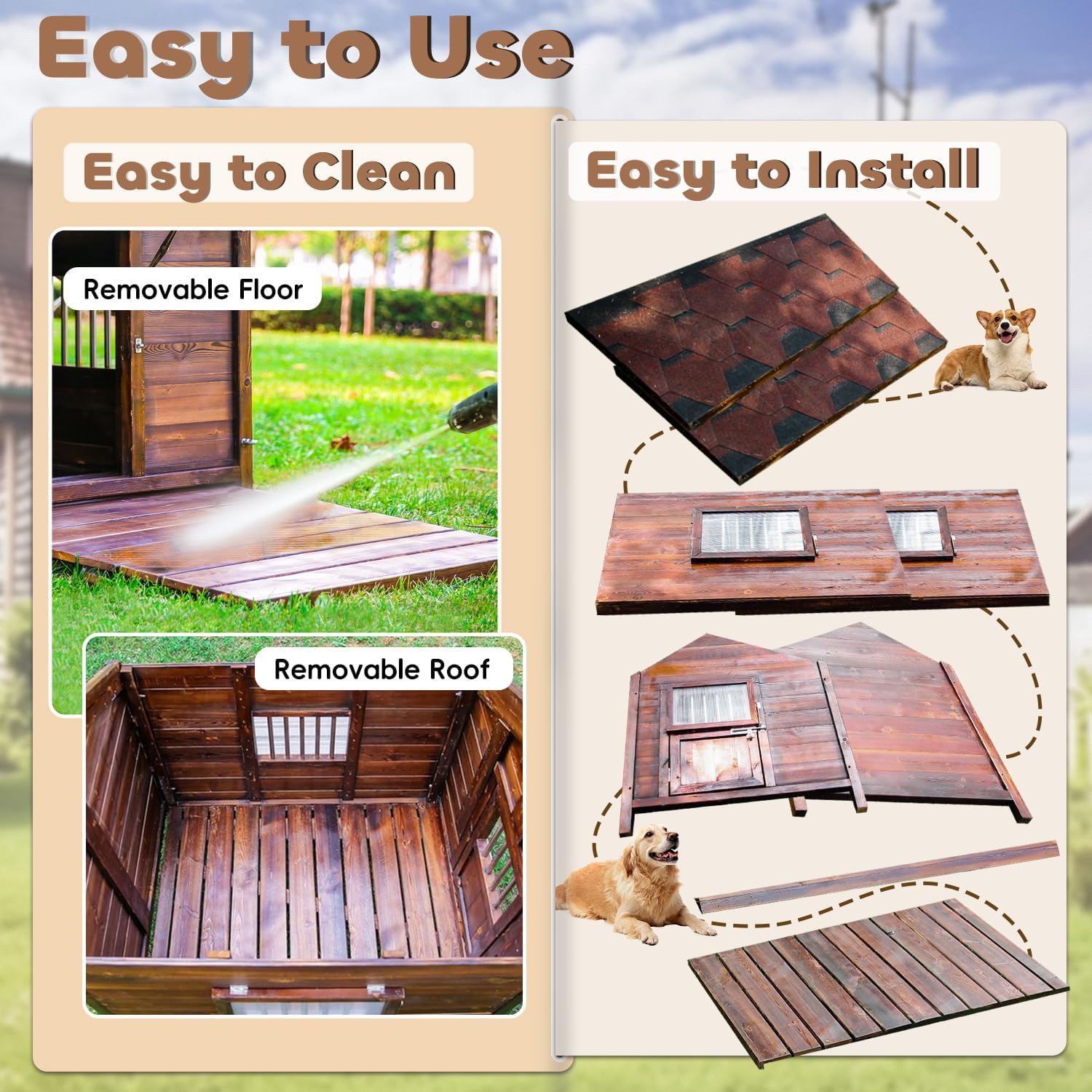 Dog House Outdoor for Large Breed Dogs,Waterproof Dog House Outdoor Outside with Weatherproof Finish,Door,Cozy Dog Kennel Indoor Large for All Seasons,4XL- 60.24"(D) X 47.24"(W) X 50.39 "(H) - Pet Explorer