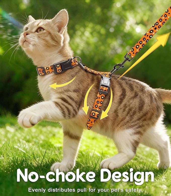 Halypet 2-Pack Cat Harness and Leash Set, Escape Proof 3-in-1 Adjustable Harness for Cats, Soft Lightweight, Easy On & Control for Walking, Travel & Outdoor Use, Small (Navy & Orange)