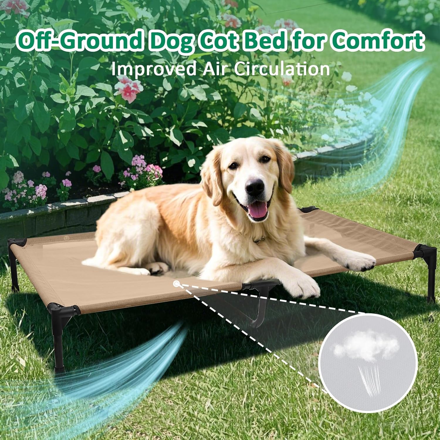 XL Dog Cot, Elevated Pet Bed, XLarge Raised Outdoor Dog Beds with Frame, Breathable Mesh and Anti-Slip Feet, Lifted Pet Hammock Indoor (XL, Brown) - Pet Explorer