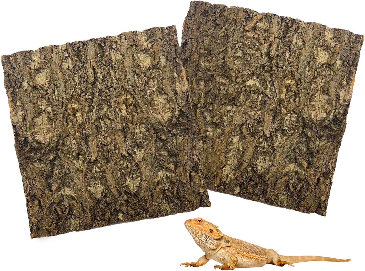 Tfwadmx 2Pcs Terrarium Cork Bark Background, 11.8"x11.8" Thickened Reptile Tank Tree Backdrop Wall Decor Habitat Climbing Mat Decoration for Lizard, Turtle, Gecko, Bearded Dragon, Frog, Chameleon - Pet Explorer