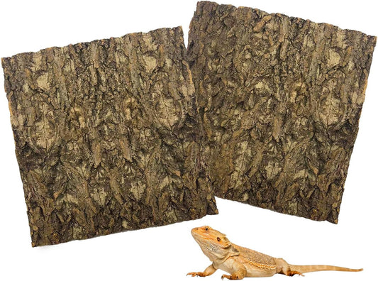 Tfwadmx 2Pcs Terrarium Cork Bark Background, 11.8"x11.8" Thickened Reptile Tank Tree Backdrop Wall Decor Habitat Climbing Mat Decoration for Lizard, Turtle, Gecko, Bearded Dragon, Frog, Chameleon - Pet Explorer