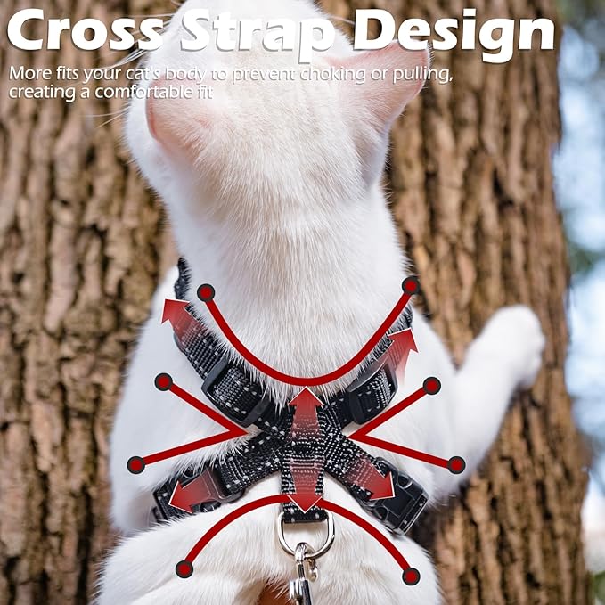 EXPAWLORER Cat Harness and Leash Set - Adjustable Escape Proof, Soft Reflective Vest Harness for Outdoor Walking, Breathable Lightweight Jacket for Small Medium Cats, Black M