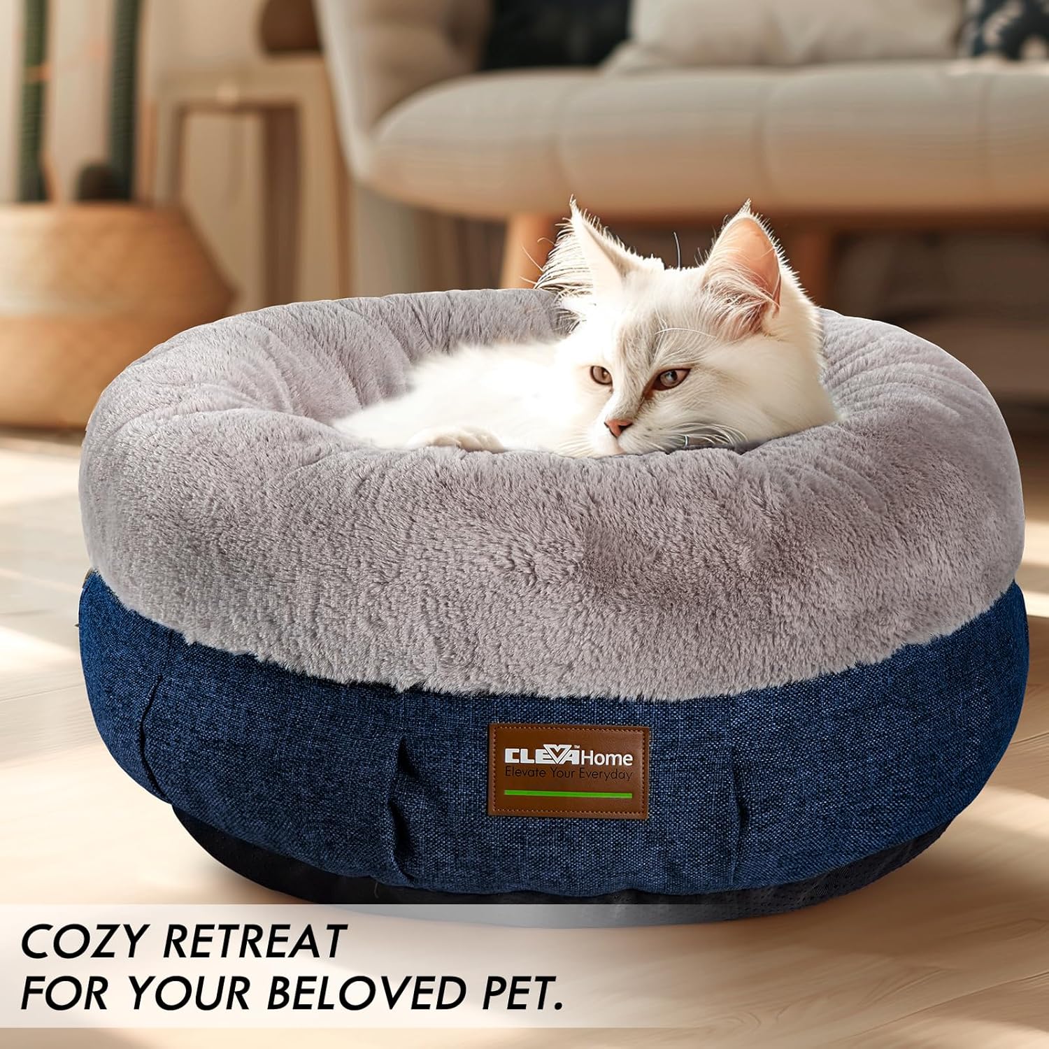 ClevaHome Cozy Cat Bed - Ultra-Soft Plush Pet Bed with Raised Sides and Anti-Slip Base, Comfortable Round Bed for Small Pets up to 11 lbs - Pet Explorer