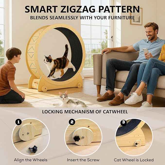 Portable Cat Running Wheel for Indoor Cats 44" Large XL 12" Wide, Cat Treadmill, Wheel with Carpeted Runway for Kitty’s Longer Life, Moveable Safe & Stable Design.