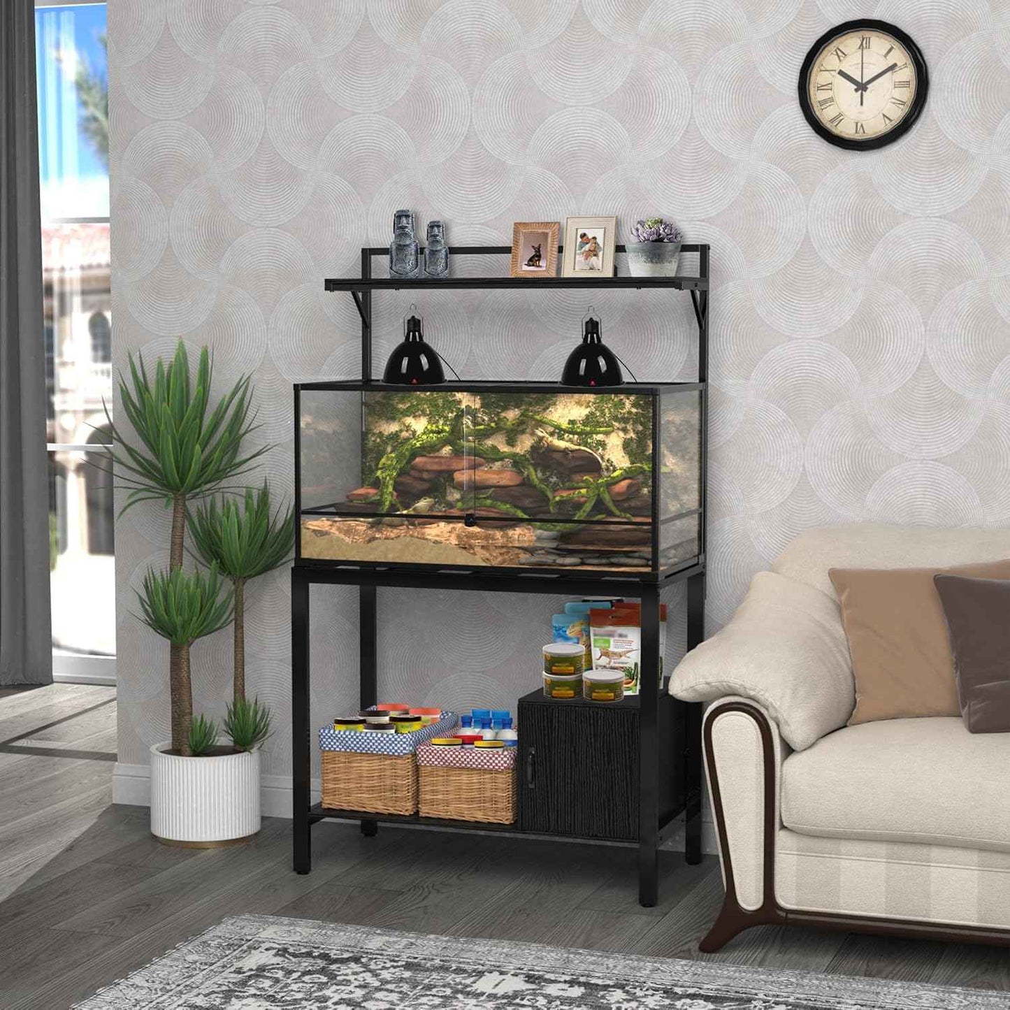 GDLF 40-50 Gallon Fish Tank Stand with Plant Shelf Metal Aquarium Stand with Cubby Storage 36.6" x 18.5" Tabletop fits Aquarium,Turtle Tank,or Reptile Terrariums