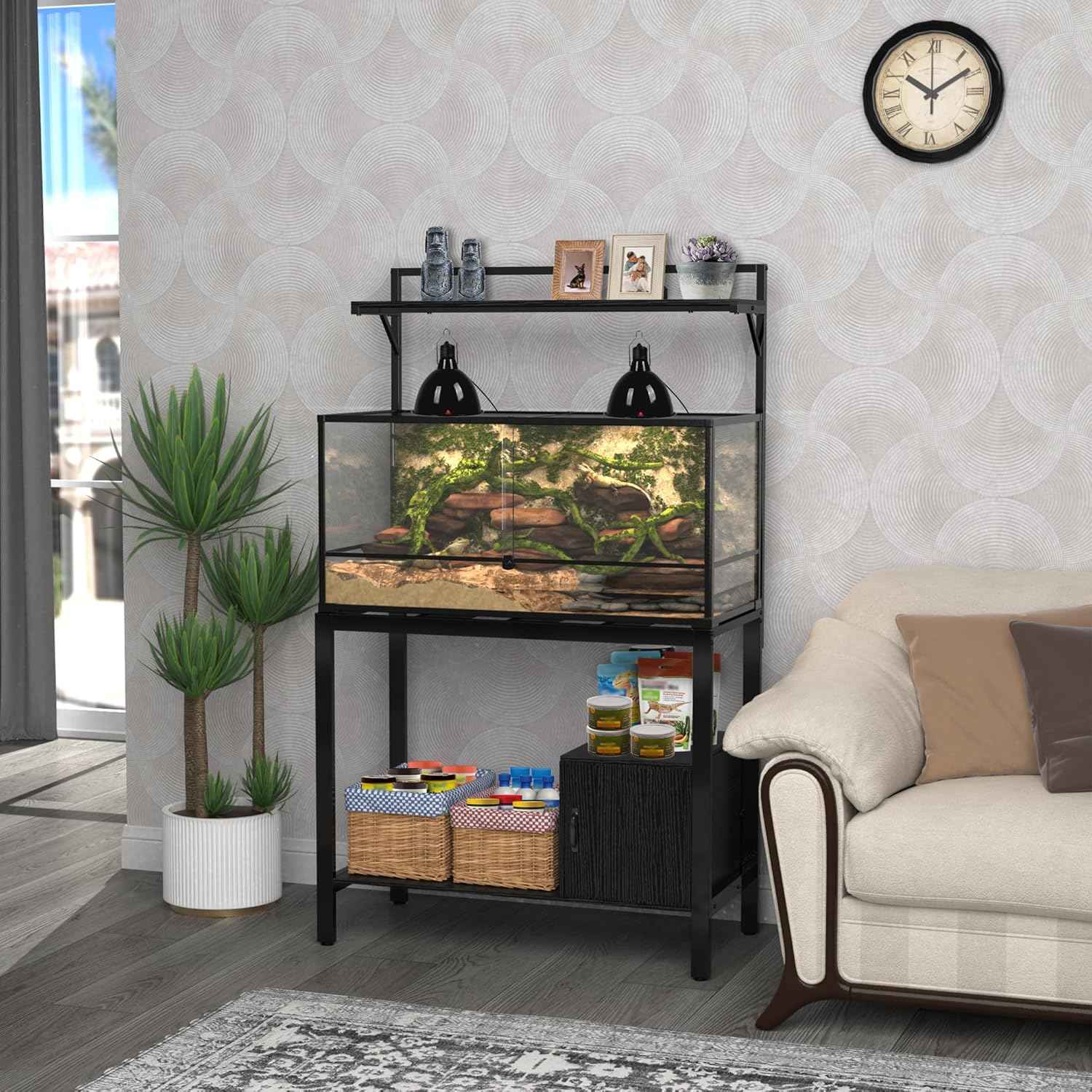 GDLF 40-50 Gallon Fish Tank Stand with Plant Shelf Metal Aquarium Stand with Cubby Storage 36.6" x 18.5" Tabletop fits Aquarium,Turtle Tank,or Reptile Terrariums