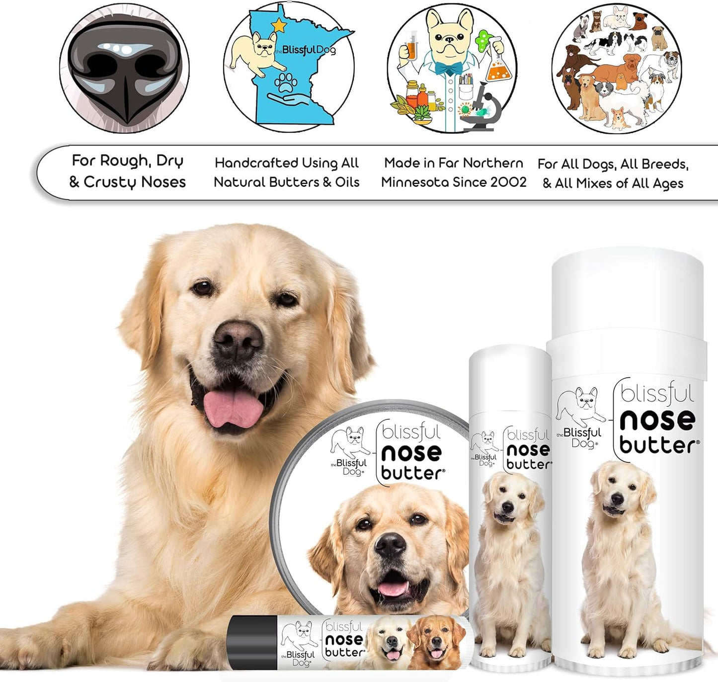 The Blissful Dog Golden Retreiver Unscented Nose Butter - Dog Nose Butter, 0.50 Ounce - Pet Explorer
