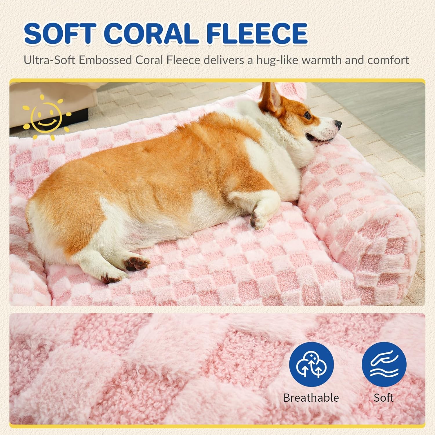 Cat Bed Cats Couch for Puppy and Kitten, Fluffy Pet Couch Small Dog Sofa Bed, Supportive Cat Sofa for Indoor Cats, Washable Cover & Non-Slip, 26 inch, Pink - Pet Explorer