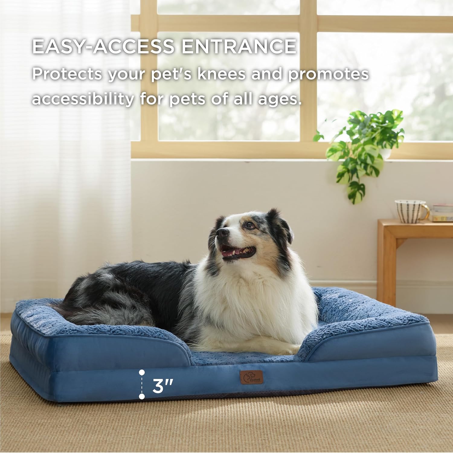 Bedsure XL Orthopedic Dog Bed for Extra Large Dogs - Washable XLarge Dog Cat Bed Waterproof, Comfort Dogs Couch Sofa with Washable Removable Cover, Pet Bed with Nonskid Bottom, Plush-Blue, 42" - Pet Explorer