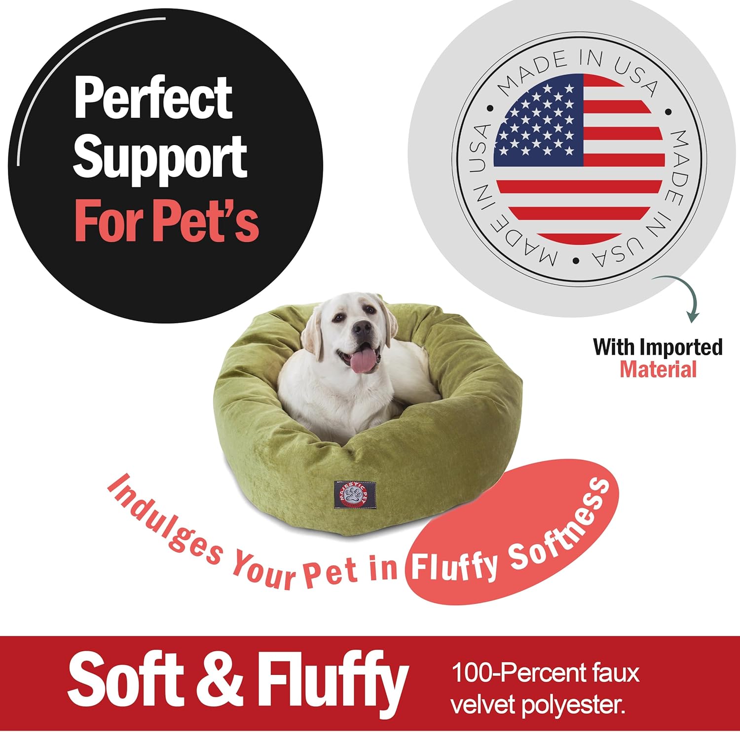 Majestic Pet 40 Inch Micro Velvet Calming Dog Bed Washable 40x29x9 (inch) – Cozy Soft Round Donut Dog Bed with Spine for Head Support - Pet Bed Large – Apple (2025) - Pet Explorer