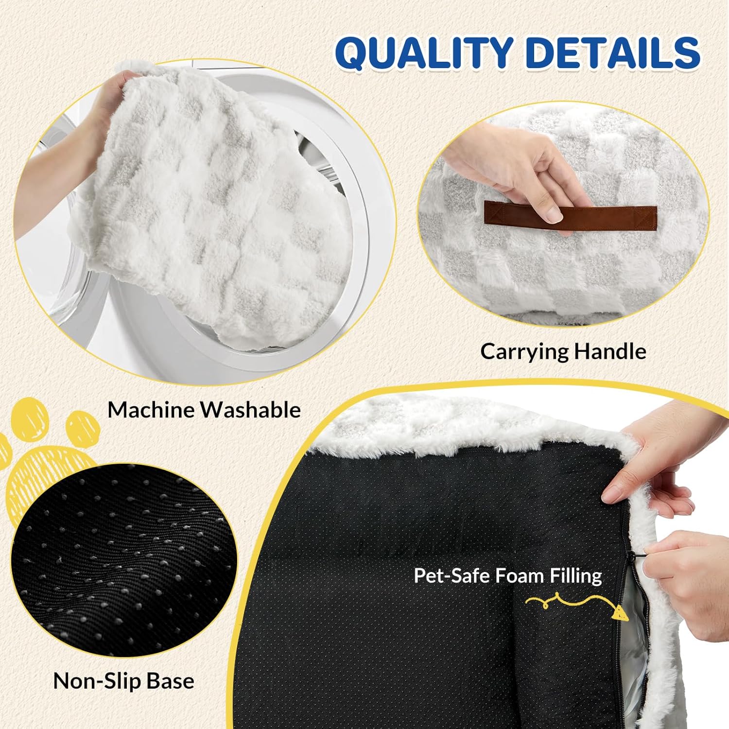 Cat Bed Cats Couch for Puppy and Kitten, Fluffy Pet Couch Small Dog Sofa Bed, Supportive Cat Sofa for Indoor Cats, Washable Cover & Non-Slip, 26 inch, White - Pet Explorer