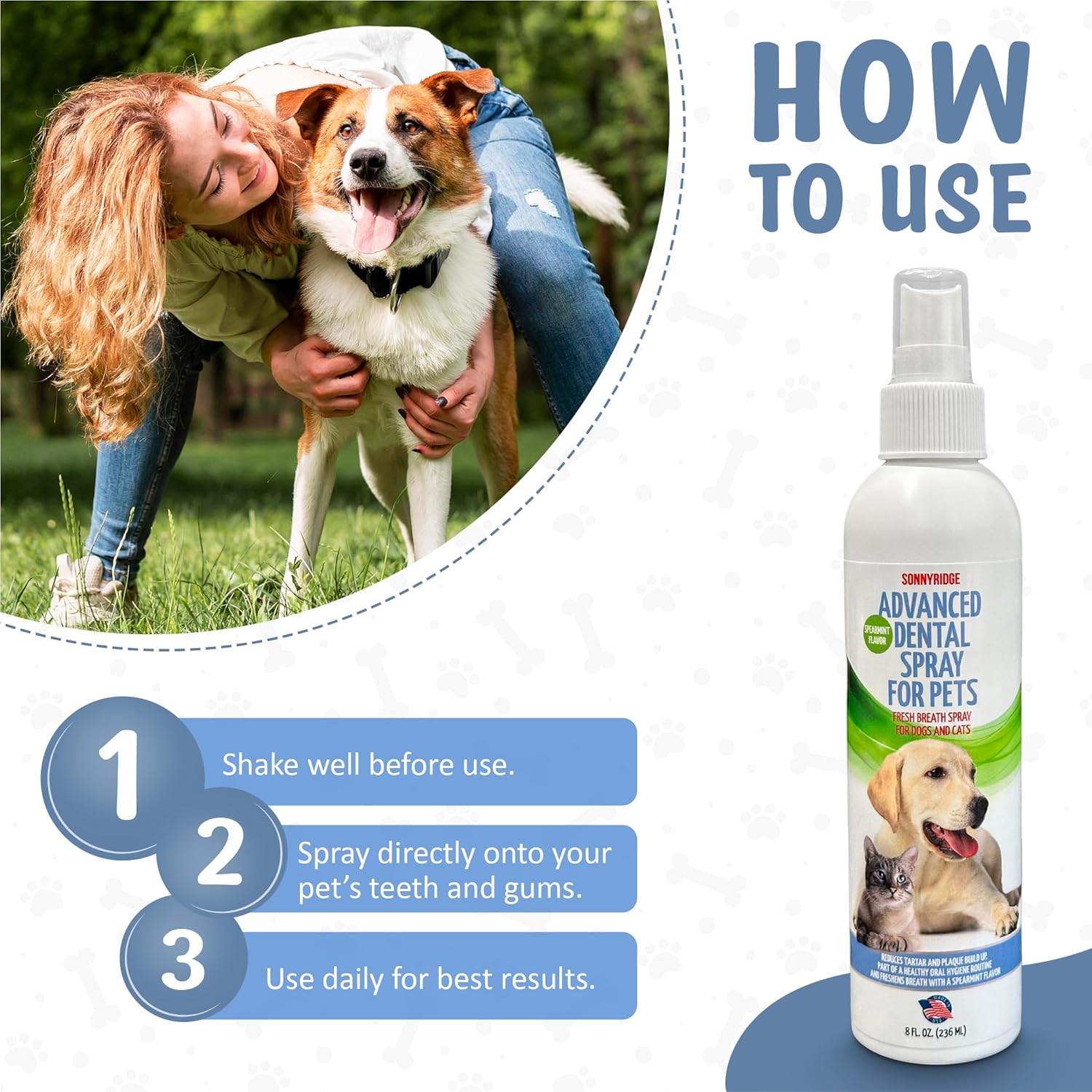 Dog Dental Spray Removes Tartar, Plaque and Freshens Breath Instantly. The Most Advanced Dental Spray for Healthy Teeth, Gums and Oral Health Care for Your Dog, Cat or Pet - 1-8 oz. Bottle - Pet Explorer