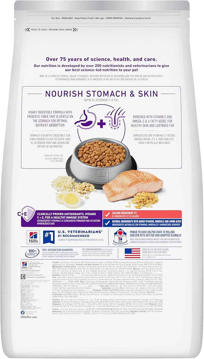 Hill's Science Diet Adult 1-6 Sensitive Stomach & Skin Dry Cat Food, Salmon Recipe, 6 lb. Bag