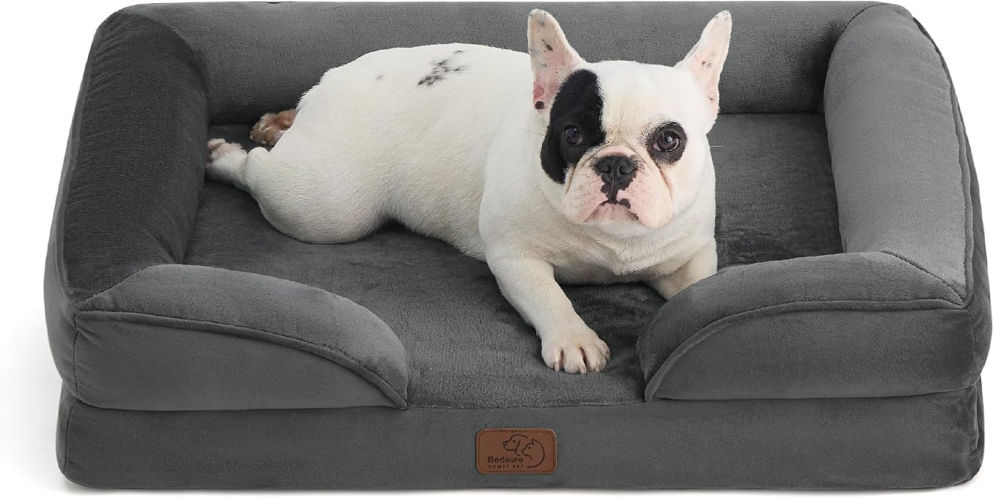 Bedsure Orthopedic Dog Bed Medium Size Dogs - Washable Medium Dog Cat Bed Waterproof, Comfort Pet Couch Sofa with Washable Removable Cover, Pets Bed with Nonskid Bottom, Dark Grey, 28" - Pet Explorer