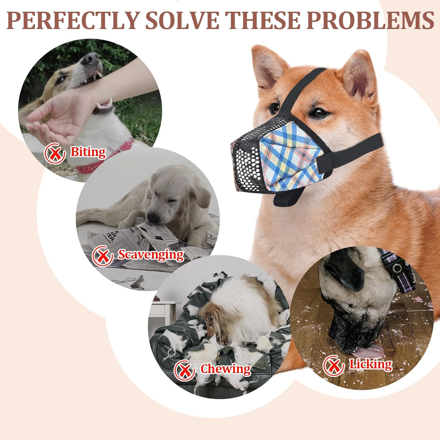 Dog Muzzle for Small Large Dogs - Soft Nylon Basket Muzzle with Adjustable Strap, Breathable Mesh Design Prevents Biting Chewing Licking Eating - Ideal for Training, Grooming & Vet Visits (Blue, L) - Pet Explorer
