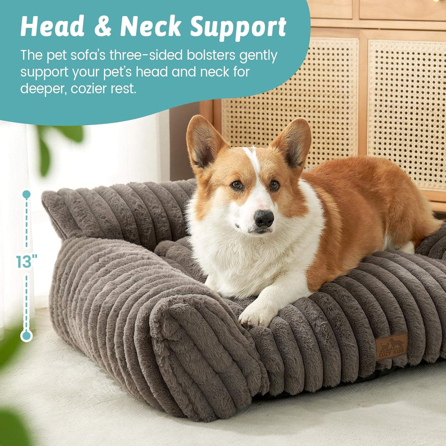 Cute Cat Couch, Premium Plush Faux Fur Pet Couch Bed, Ultra-Soft Pet Furniture for Cats & Small Dogs (Grey, M: 31.5''x23.5'') - Pet Explorer