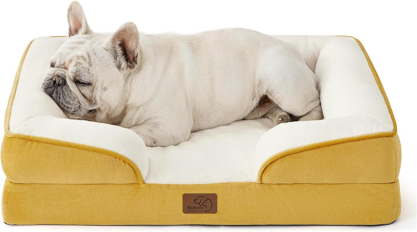 Bedsure Orthopedic Dog Bed Medium Size Dogs - Washable Medium Dog Cat Bed Waterproof, Comfort Pet Couch Sofa with Washable Removable Cover, Pets Bed with Nonskid Bottom, Spicy Mustard, 28" - Pet Explorer