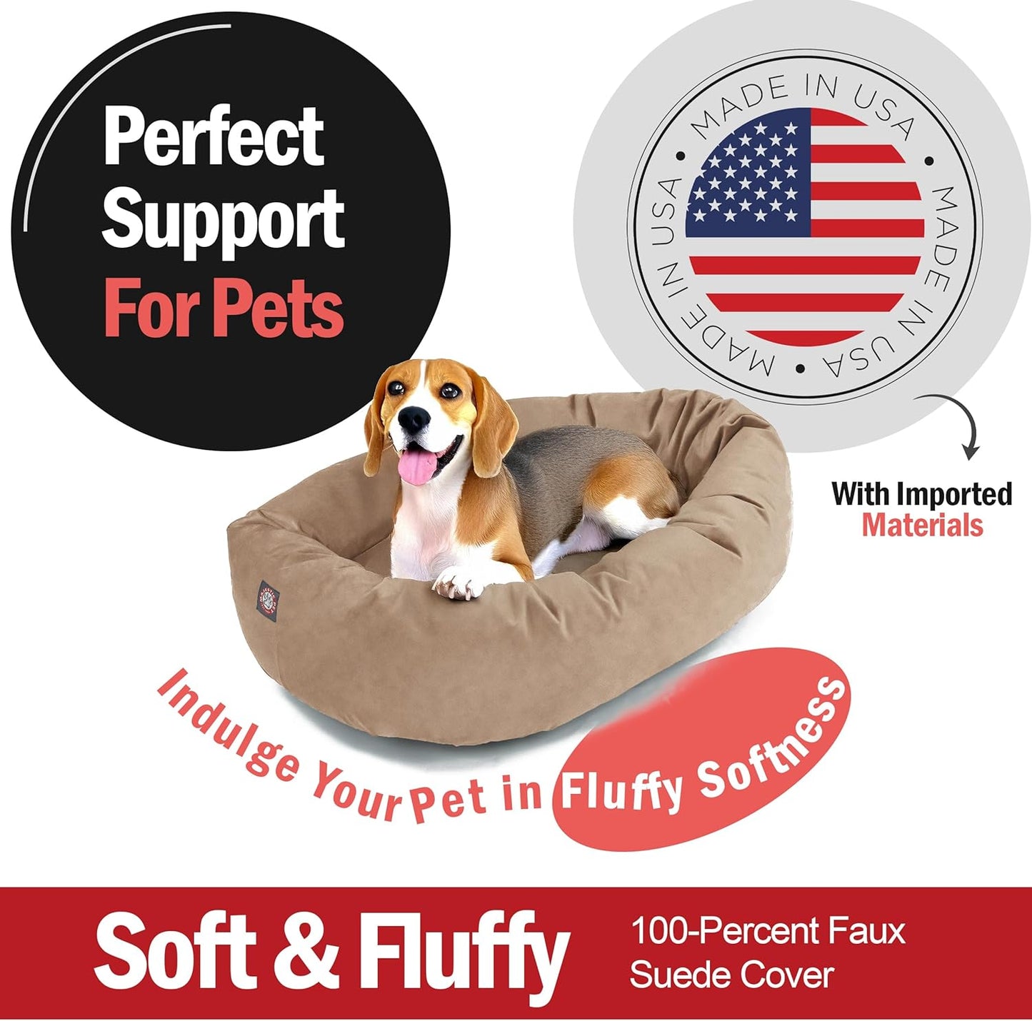 Majestic Pet 32 Inch Suede Calming Dog Bed Washable 32x23x7 (Inch) – Cozy Soft Round Donut Dog Bed with Spine Support for Dogs to Rest Their Head - Pet Bed Medium – Stone (2025) - Pet Explorer
