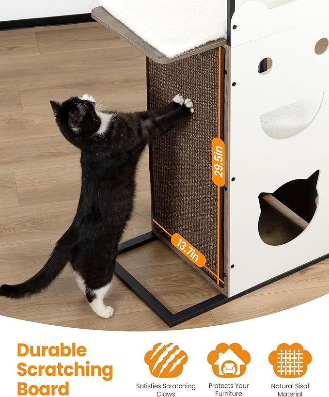 Modern Wood Cat Tree Tower, 84 Inch Extra Tall Cat Condo Trees for Indoor Cats Large Adult, XL Multi-Level Heavy Duty Wooden Sturdy Cat House Furniture with Platform Perch Bed Scratching Post Board