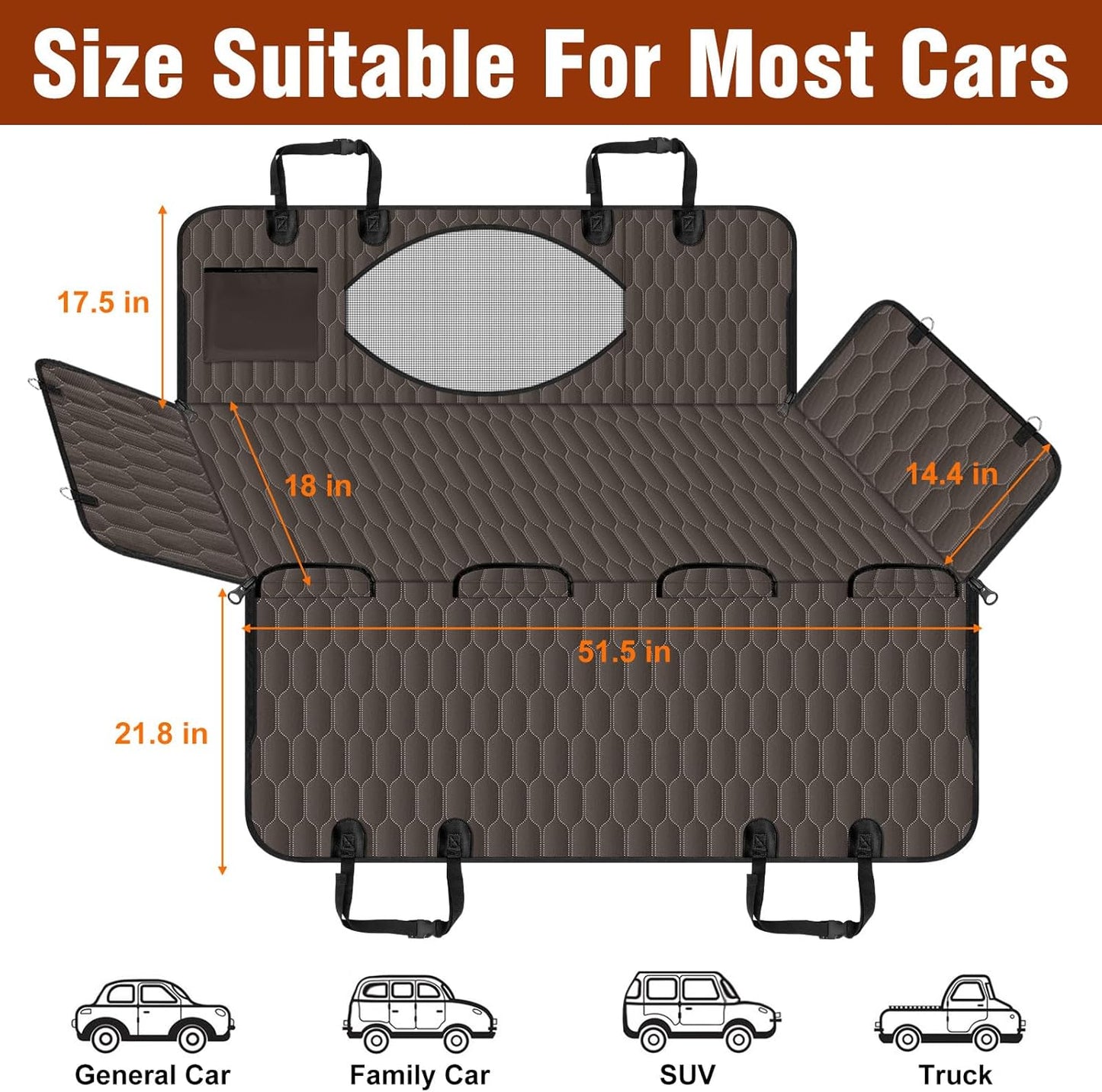 Waterproof Dog Car Seat Cover - Scratch Proof Nonslip Back Seat Hammock with Mesh Window & Storage Pocket for SUVs/Trucks/Sedans-S, Brown/Black - Pet Explorer