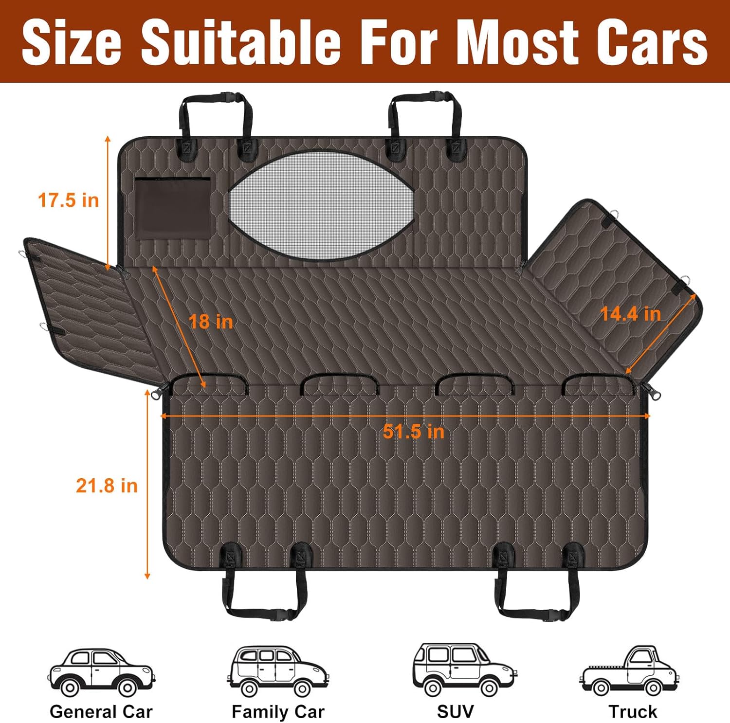 Waterproof Dog Car Seat Cover - Scratch Proof Nonslip Back Seat Hammock with Mesh Window & Storage Pocket for SUVs/Trucks/Sedans-S, Brown/Black - Pet Explorer