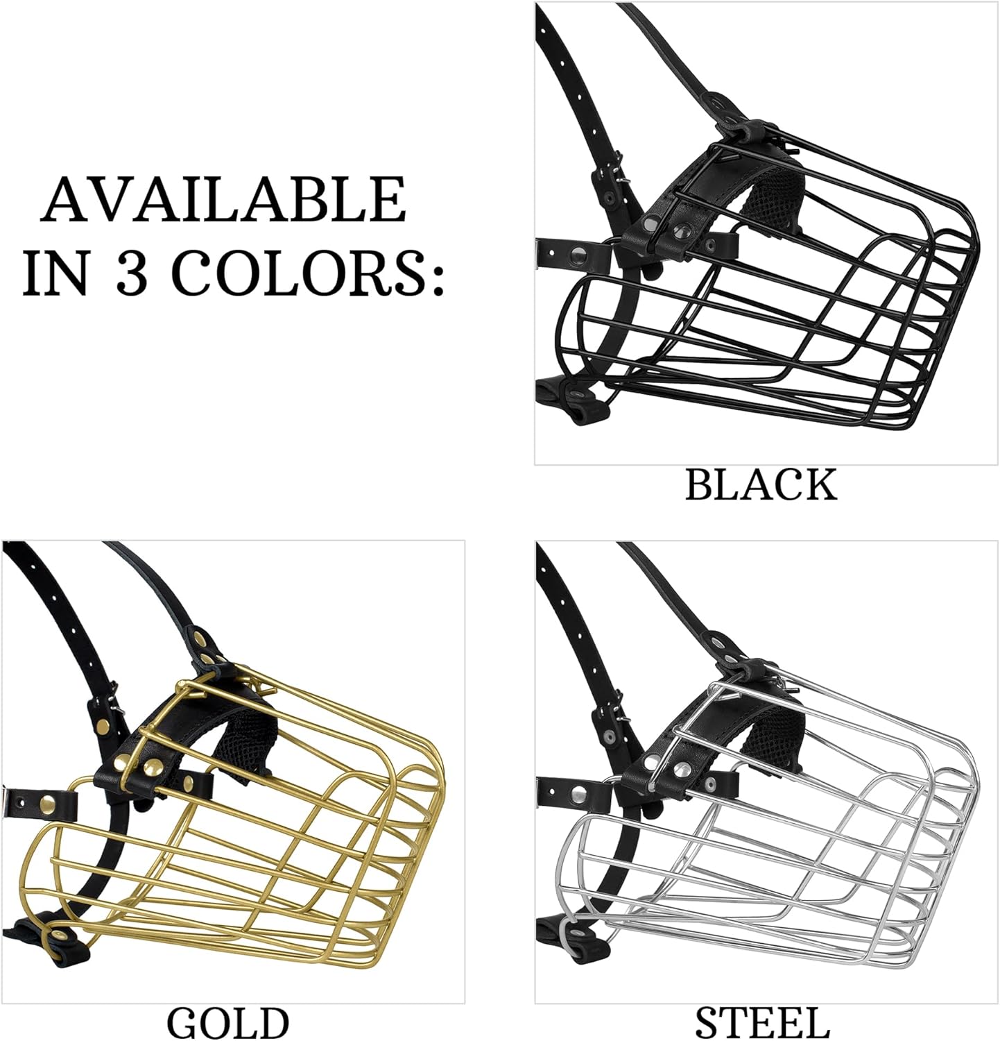 German Shepherd Dog Muzzle Metal Basket for Medium Large Dogs Adjustable Durable Leather Straps Secure Wire Mask for Biting Chewing Barking (Black, L - Size) - Pet Explorer
