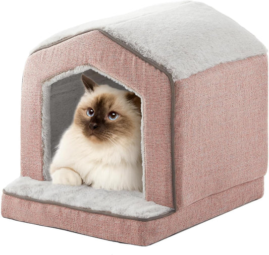 Orthopedic Cat Houses for Indoor Cats,Small Dogs,Super Soft Cat Bed Cave,Condos, Cubes,Cat Hideaway,Covered,Cat Bed for Kitty Small Medium Large Pet (Pink, 18" L x 15" W x 17" Th) - Pet Explorer