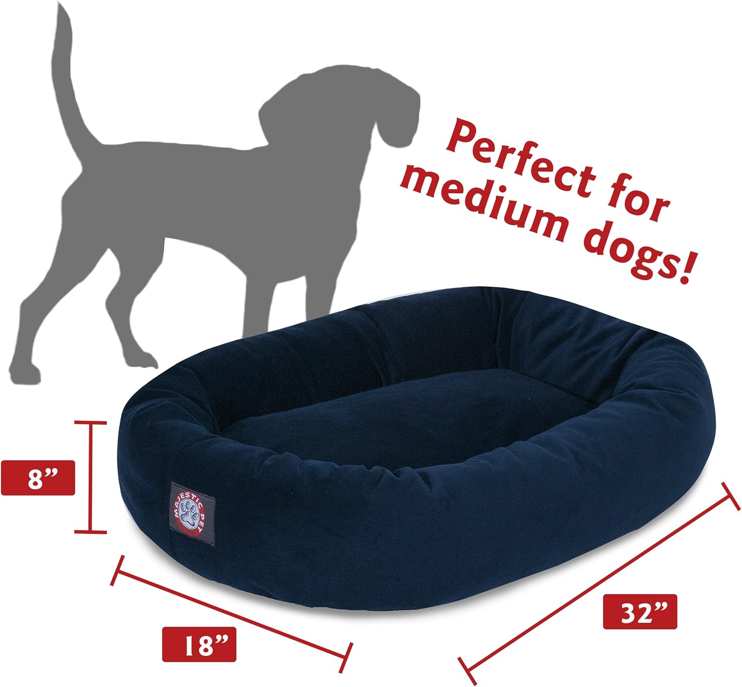 Majestic Pet 32 Inch Suede Calming Dog Bed Washable 32x23x7 (Inch) – Cozy Soft Round Donut Dog Bed with Spine Support for Dogs to Rest Their Head - Pet Bed Medium – Navy - Pet Explorer