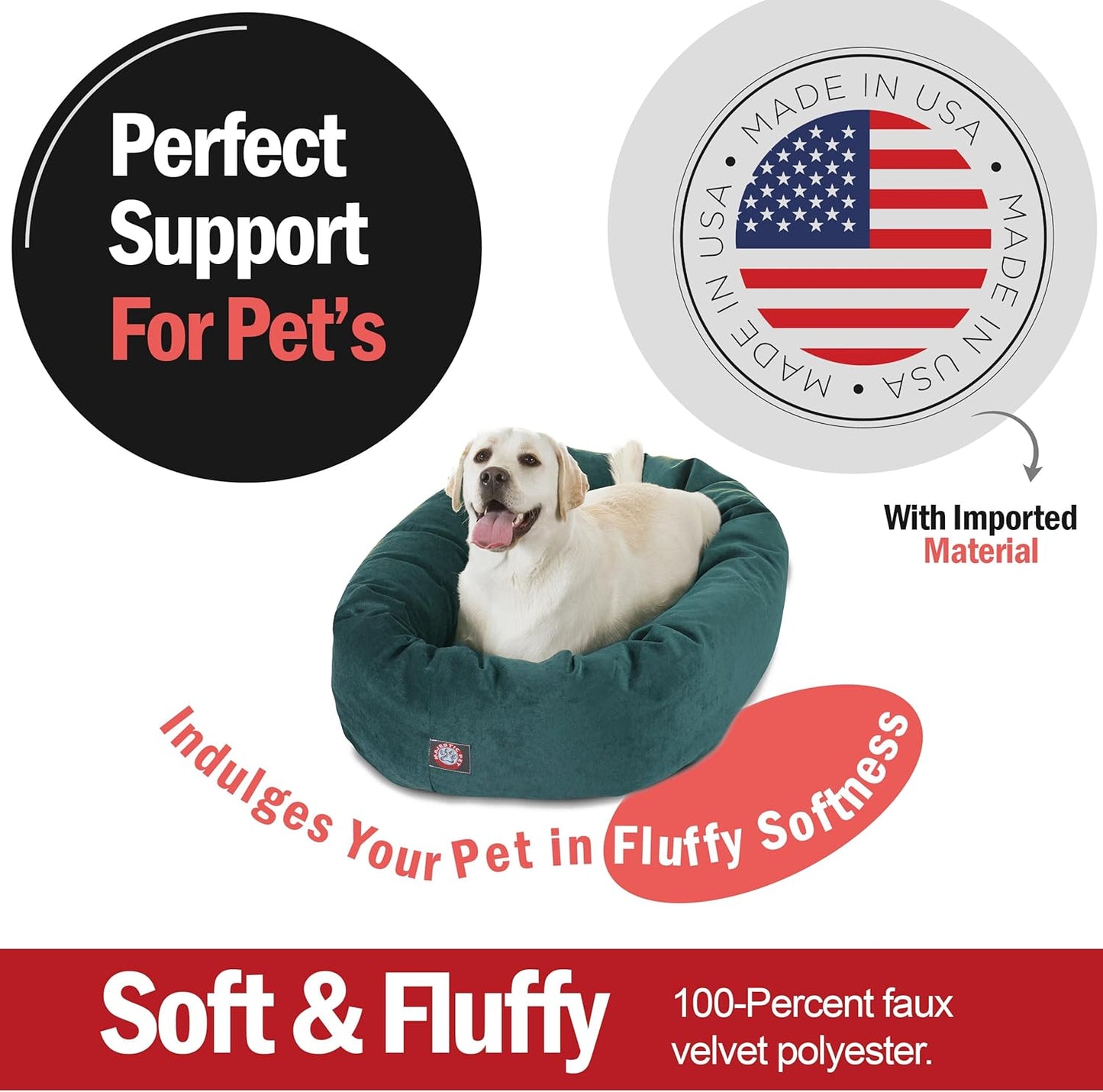 Majestic Pet 40 Inch Micro Velvet Calming Dog Bed Washable 40x29x9 (inch) – Cozy Soft Round Donut Dog Bed with Spine for Head Support - Pet Bed Large – Marine (2025) - Pet Explorer