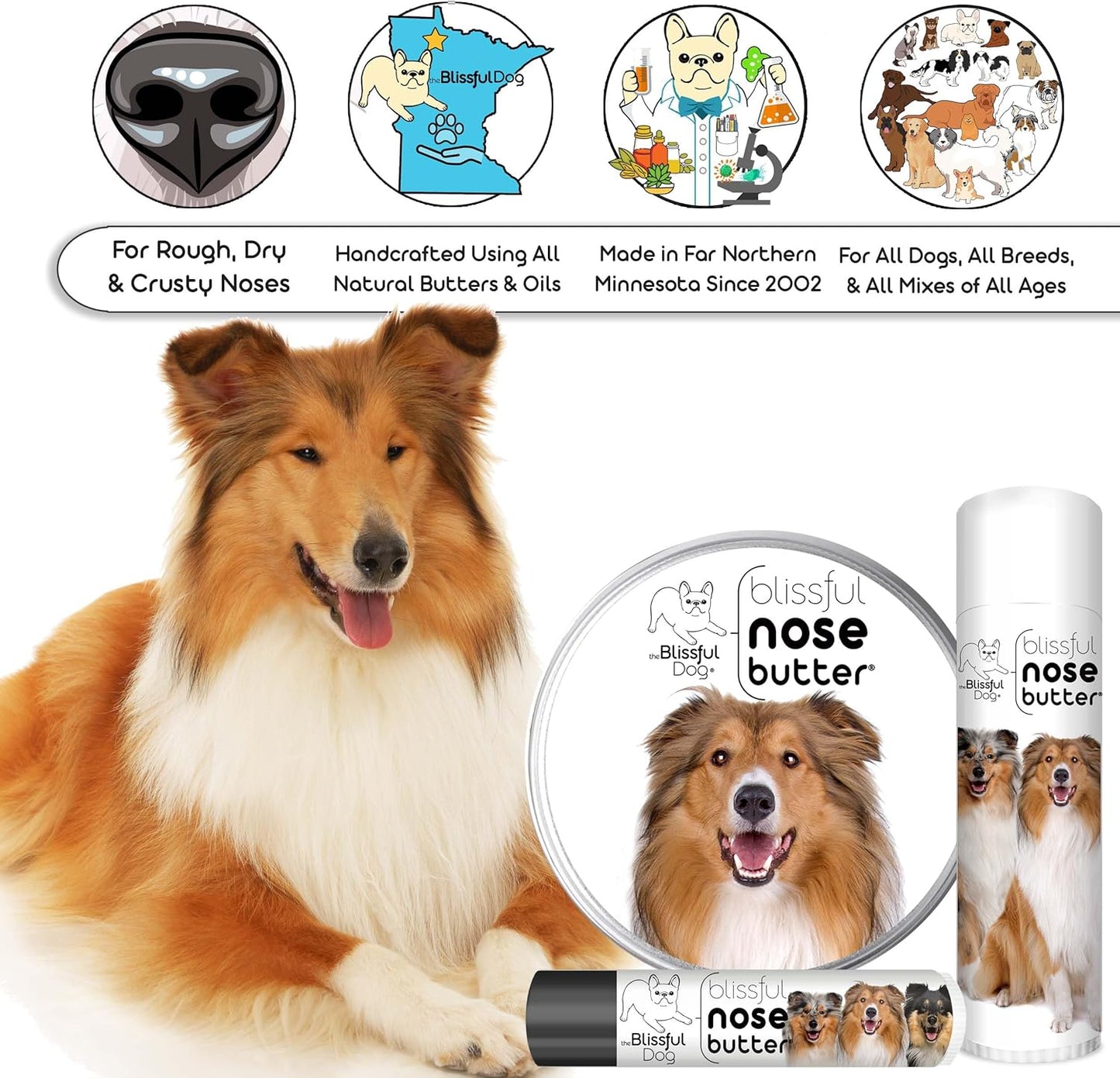 The Blissful Dog Collie Nose Butter for Dry, Cracked Skin, Lick-Safe Dog Nose Balm with Moisturizing Shea Butter, Almond, Olive, and Essential Oils, Pet Supplies, Uncented, 1 oz. - Pet Explorer