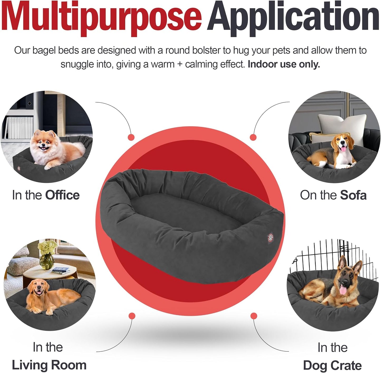 Majestic Pet 52 Inch Suede Calming Dog Bed Washable 52x35x11 (Inch) – Cozy Soft Round Donut Dog Bed with Spine Support for Dogs to Rest Their Head - Pet Bed X- Large – Gray (2025) - Pet Explorer
