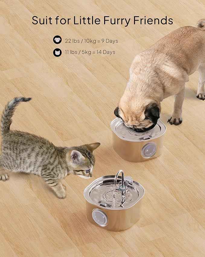 PEKTACO Cat Water Fountain, Pet Water Fountain for Cats/Dogs Indoor, Stainless Steel Cat Drinking Fountains with Water Level Window and 6 Filters + 6 Sponges(3.2L/108oz)