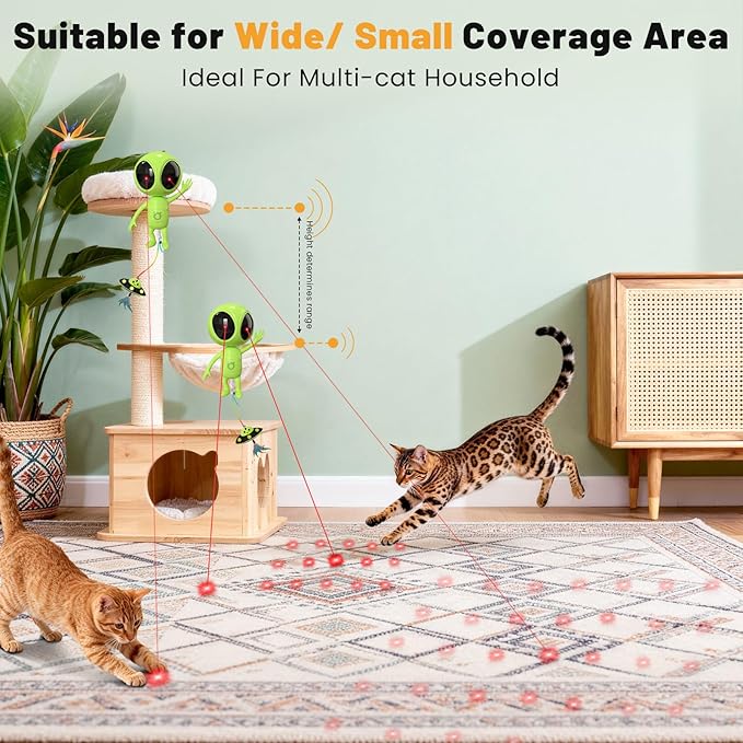 Cat Laser Toy, 2-in-1 Interactive Toys with Dual Laser & Catnip UFO Dangler, Smart Motion-Activated Random Trajectory, 4 Speed Modes, Rechargeable, Quiet & Clamp Design for Bored Indoor Cats