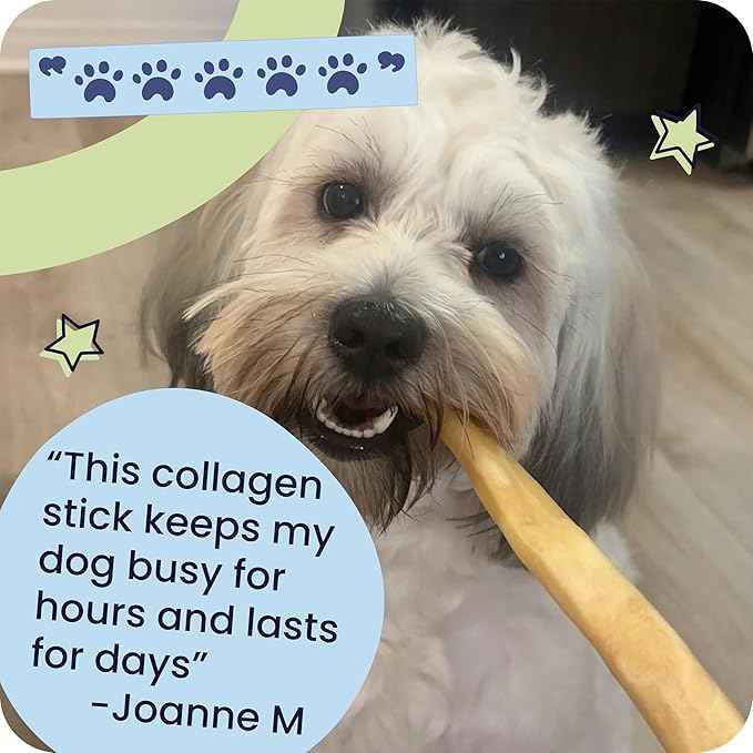 Pawstruck Natural Large Collagen Stick Barbells for Dogs - Vet-Approved Long Lasting Chew Alternative to Rawhide & Bully Sticks, with Glucosamine & Chondroitin - 6 Pack, Packaging May Vary