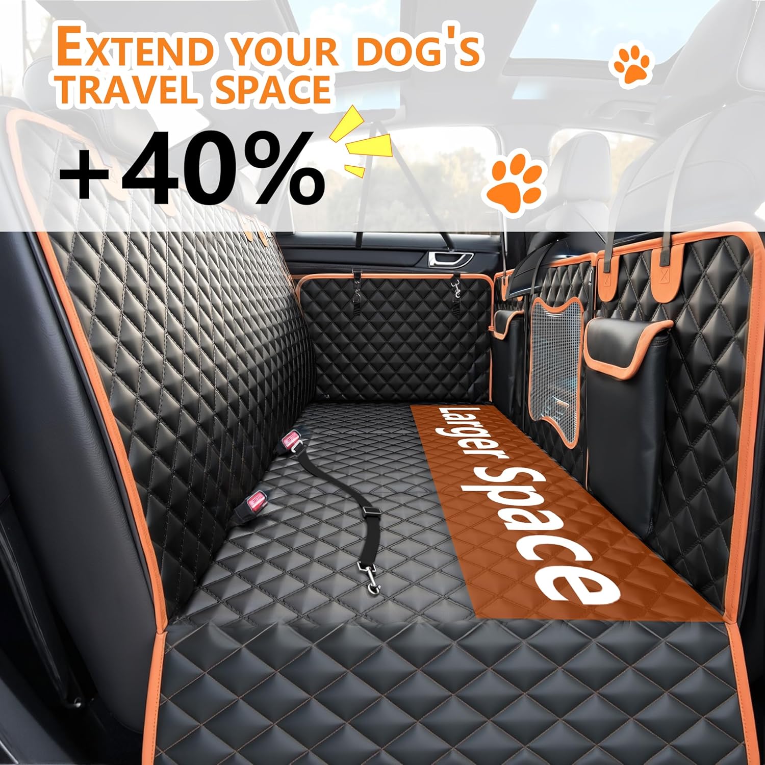 Back Seat Extender for Dogs,Dog Car Seat Cover for Back Seat with Hard Bottom Holds 500 lbs,Car Seat Protector,Waterproof Extender for Dogs,Dog Hammock,600D Nonslip,Pet Bed for Cars,SUVs, Small Trucks - Pet Explorer