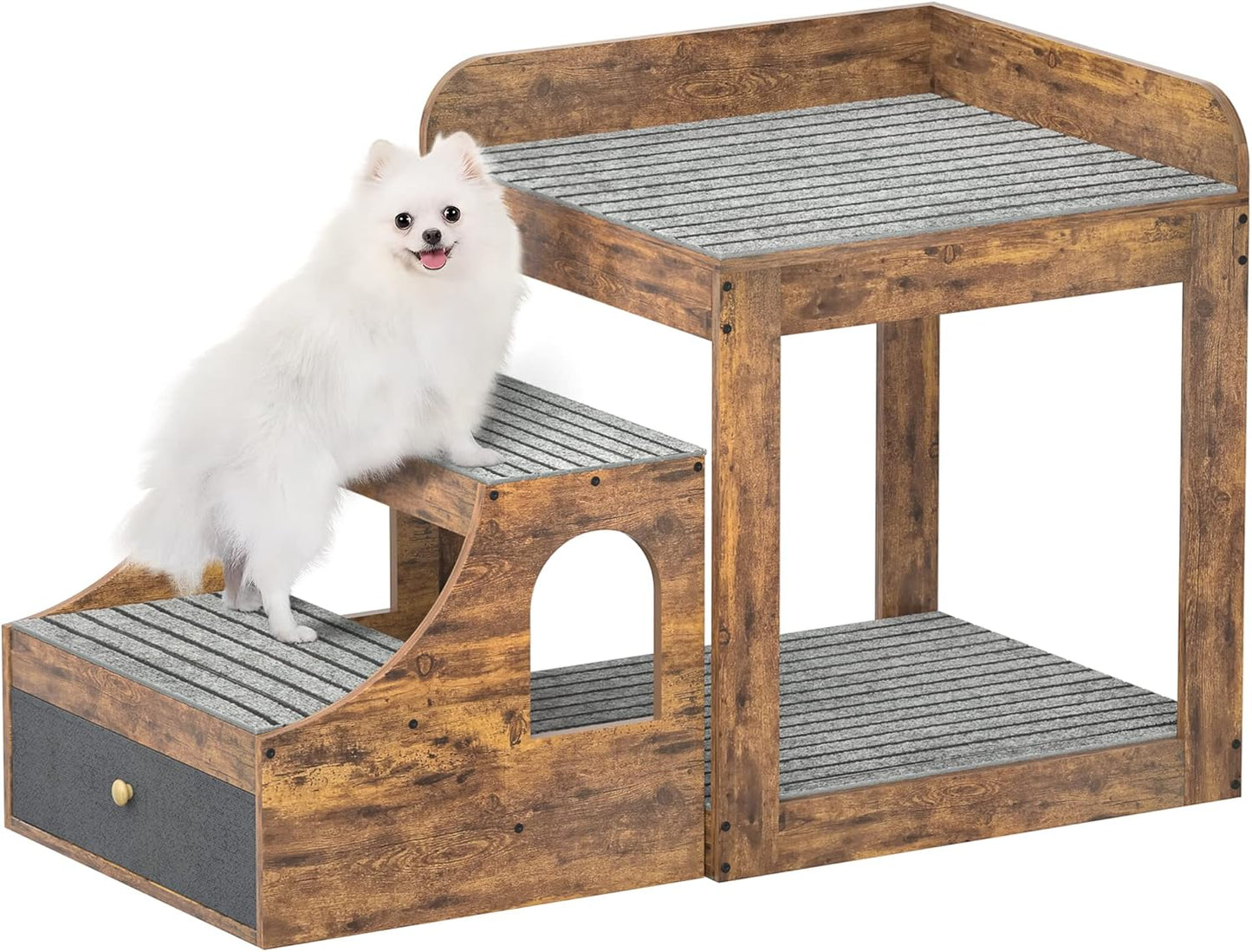 Pet Window Perch with Stairs, Super Large Pet Bunk Bed for Cats, Multi-Level Pet Seat Platform with Mats, Pet Bed Couch with Drawers for Bedside, Home, Indoor Use, Large Size, R - Pet Explorer