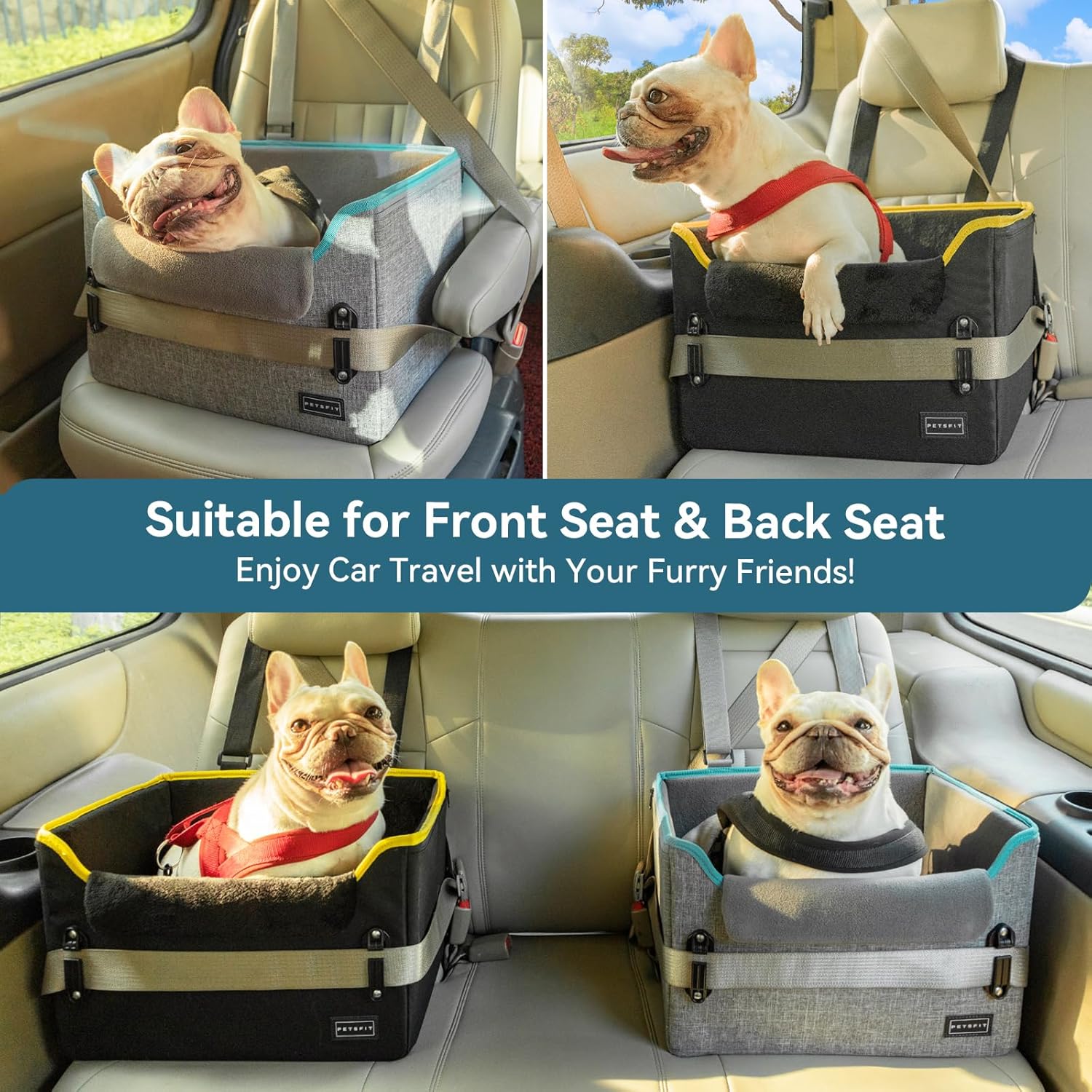 PETSFIT Dog Car Seats for Small Dogs, Patent Safety Buckles Dog Booster Car Seat, Dog Carseat with Safety Belt, Suitable for Small Pets Up to 25lbs (Grey) - Pet Explorer