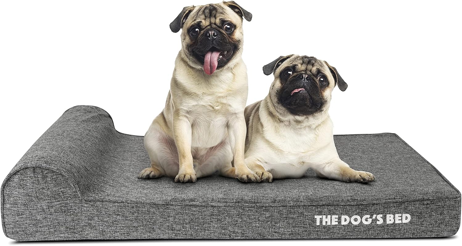 The Dog’s Bed Orthopedic Headrest Dog Bed, Large Grey Linen 40x25, Memory Foam, Pain Relief for Arthritis, Hip & Elbow Dysplasia, Post Surgery, Lameness, Veterinary Approved, Waterproof Washable Cover - Pet Explorer